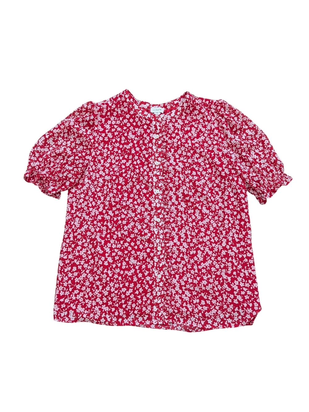 J. Crew Factory Red and White Floral Button-Front Blouse